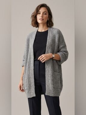 5 For $25✨️Zara Women Oversized Knit Grey Sweater Cardigan Top Size Small/Medium